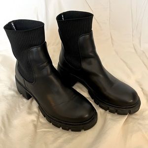 Steve Madden black short boots with sock like shaft, size 8